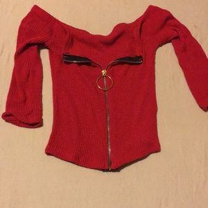 Red zip up crop top